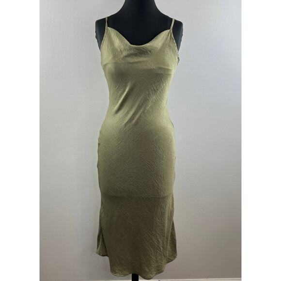 Yellow the Label Green Silky Satin Cowl Neck Strappy Pullover Midi Slip Dress S - Picture 1 of 7
